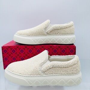 Tory Burch Ladybug Raffia Slip On Sneakers Ivory Women’s Size 6.5 M